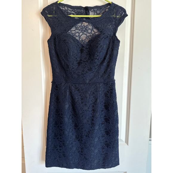 Mori Lee by Madeline Gardner Navy Lace Cocktail Dress US 8 💙 Elegant - Picture 3 of 10